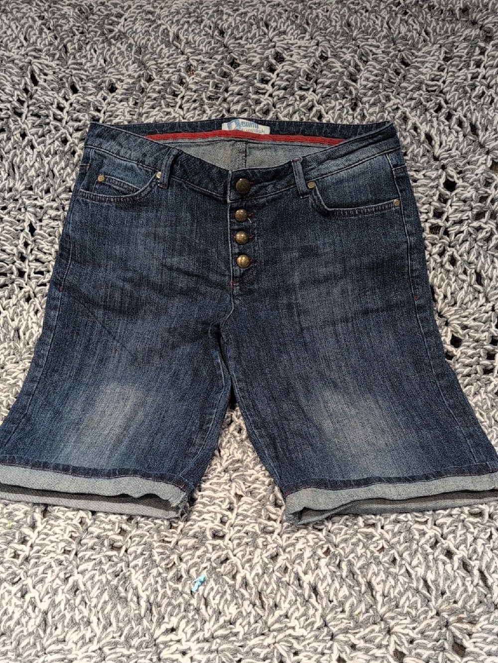 347 - Long Tall Sally - Women's Dark Blue Denim Bermuda Shorts with Button Fly